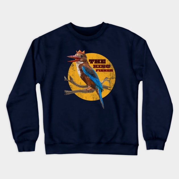 Low polygon art of The king fisher bird with grunge texture. Crewneck Sweatshirt by Lewzy Design